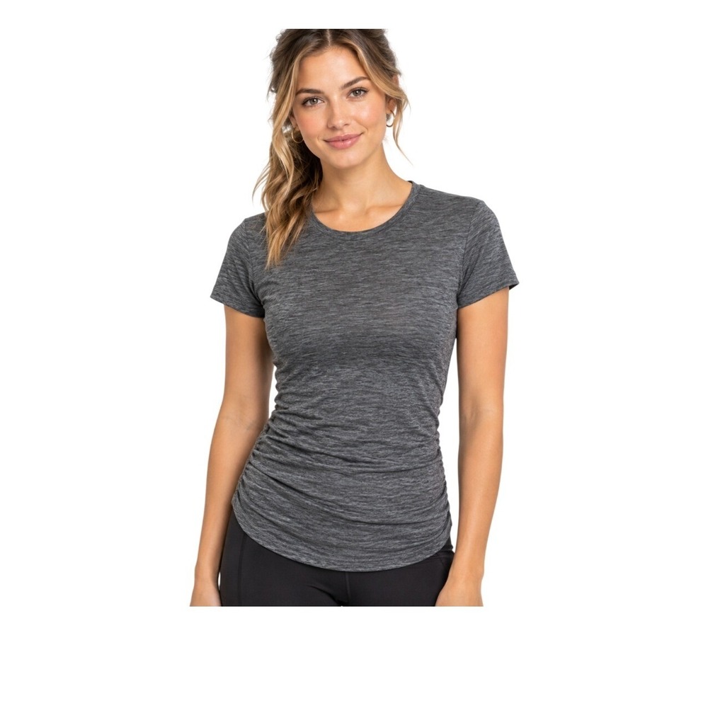 New‎ Balance Running Tee Heather Gray Short Sleeve Crewneck Side Ruched XS